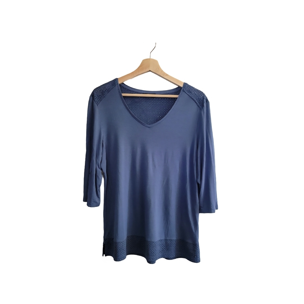 OLSEN Europe Size 12 Perforated Detail 3/4 Sleeve Top Relaxed Fit